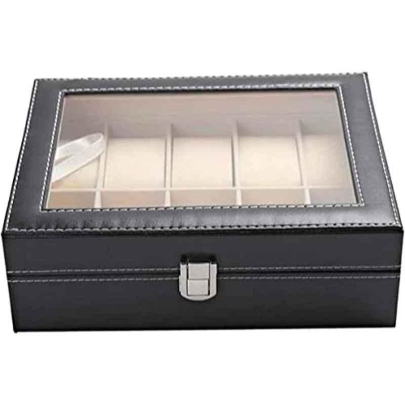 Rubik 9 Compartment Faux Leather Black Watch Box, LC-JB-2LINE
