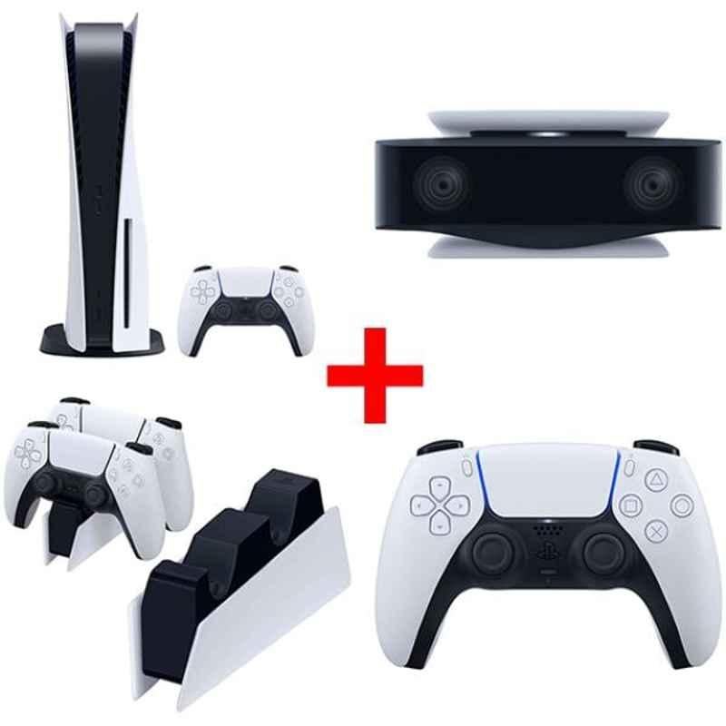 Sony PS5 CFI1116A01 16/825GB White Gaming Console+PS5 CFIZCT1W Dual Sense Wireless Controller+PS5 CFIZDS1E Dual Sense Charging Station+PS5 CFIZEY1 HD Camera Set
