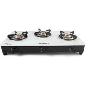 Kapli 3 Burner Mild Steel White Manual Toughened Glass Top Gas Stove, ALCKWKAP00039_W