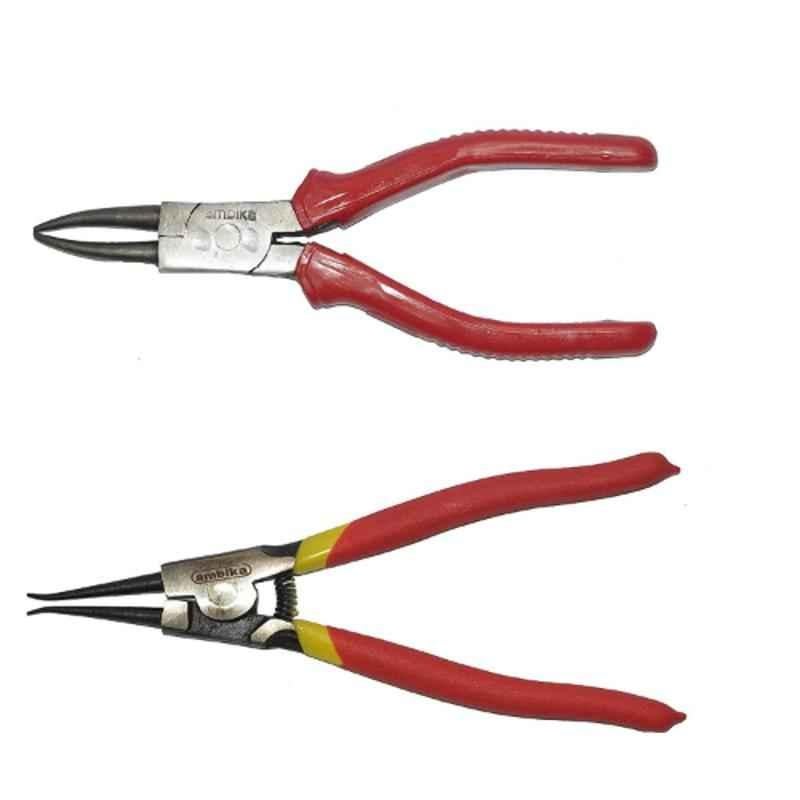 GIZMO 7 inch Steel Nickel Plating Internal & External Straight Nose Circlip Plier Combo