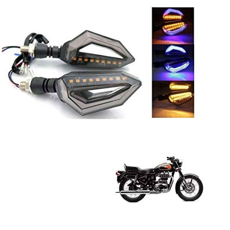 Kozdiko 4 Pcs Bike D Shaped 9 LED Front & Rear Side Turn Signal Indicator Light Set for Royal Enfield Bullet 500