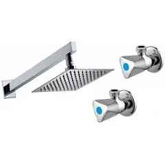 Senkiddpro Triangle 2 Pcs Stainless Steel Chrome Finish Wall Mounted Angle Cock & 6x6 inch Slim Overhead Shower Combo