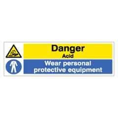 SUNSIGNS 300x100mm Vinyl Danger Acid Wear Personal Protective Equipment Signage, SN0153VNLOTHPIXAG