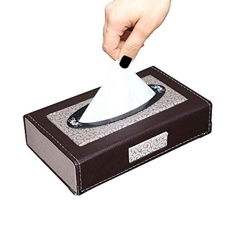 Kozdiko Brown Leatherite Tissue Paper Dispenser Box with 200 Sheets for Maruti Suzuki Omni