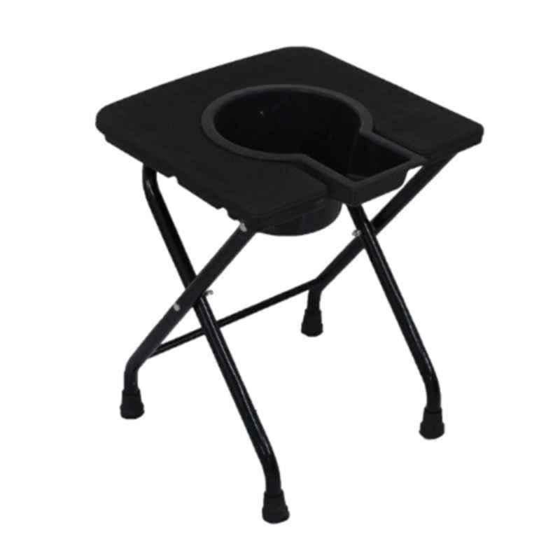 Yes Kay Metal & Plastic Black U Shape Adjustable Commode Stool with Pot