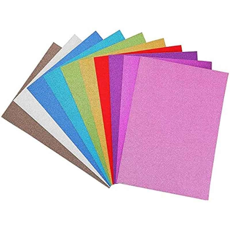 10 Sheets A4 Self Multicolour Adhesive Glitter Foam Craft Paper Set