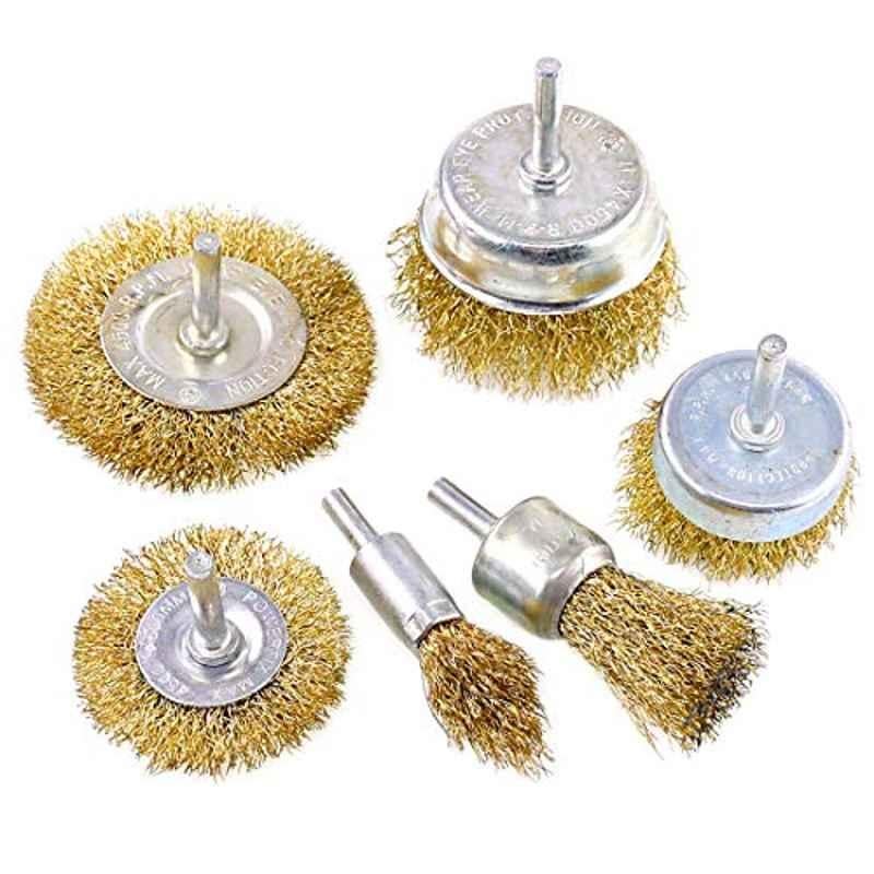 6 Pcs Brass Coated Wire Brush Wheel Set with Mounted