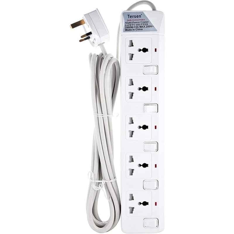 Tersen 13A 5 Sockets Extension Board with 5m Wire, 915-5M