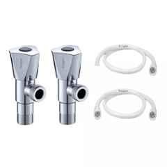 Fastgear 4 Pcs Triangle Stainless Steel Silver Chrome Finish Bathroom Faucet Set, FG1201