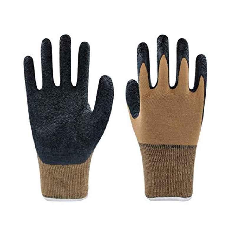 SSWW Brown Nylon Shell with Black Crinkle Latex Palm Coated Gloves, SSWW103 (Pack of 10)