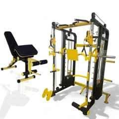 GYM24 Equipment Sonata 80kg Capacity Iron Black & Yellow Multi Functional Trainer Smith Machine & Power Cage with Exercise Bench