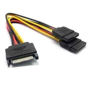 Mak World 20cm SATA 15 Pin Male to 2x15 Pin Female Power Extension Y Splitter Cable Adapter