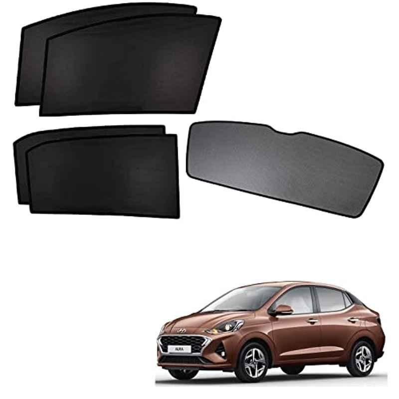 Kozdiko 5 Pcs Polyester Black Non Magnetic Window & Rear Sun Shades Set for Hyundai Aura
