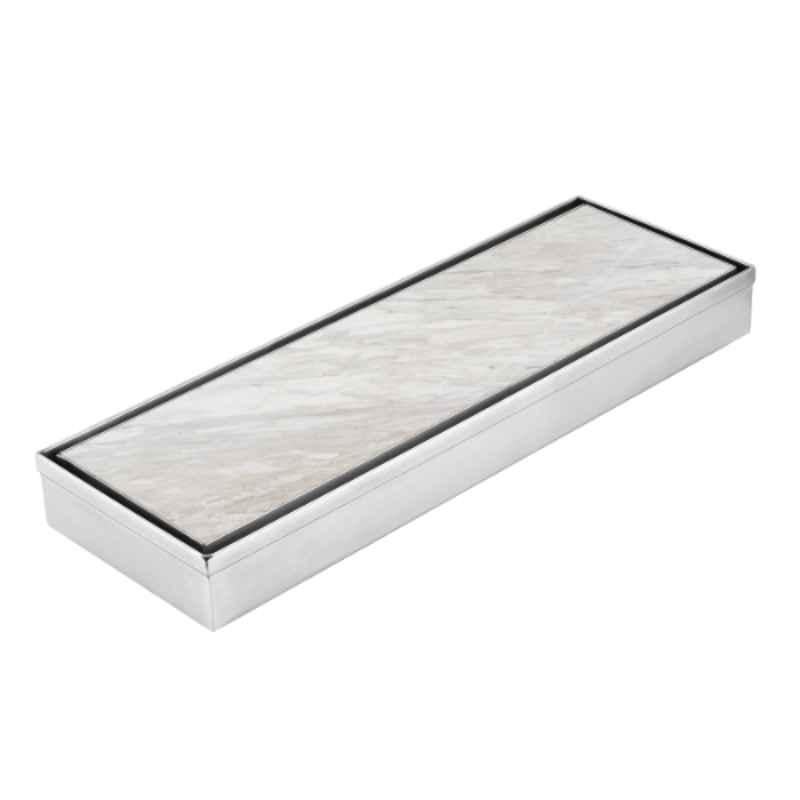 Lipka 12x4 inch Stainless Steel Marble Insert Shower Drain Channel, 1040