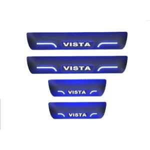 Car Accessories Hub 4 Pcs Acrylic Black Sill Scuff Plate Set with Blue LED for Tata 2008-2011 Indica Vista