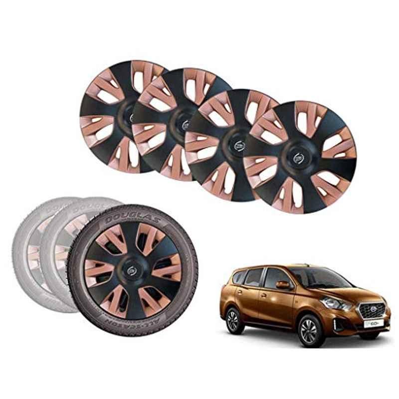 Auto Pearl 4 Pcs 13 inch Black & Copper ABS Press Type Hubcap Wheel Cover Set with Retention Ring for Datsun GoPlus