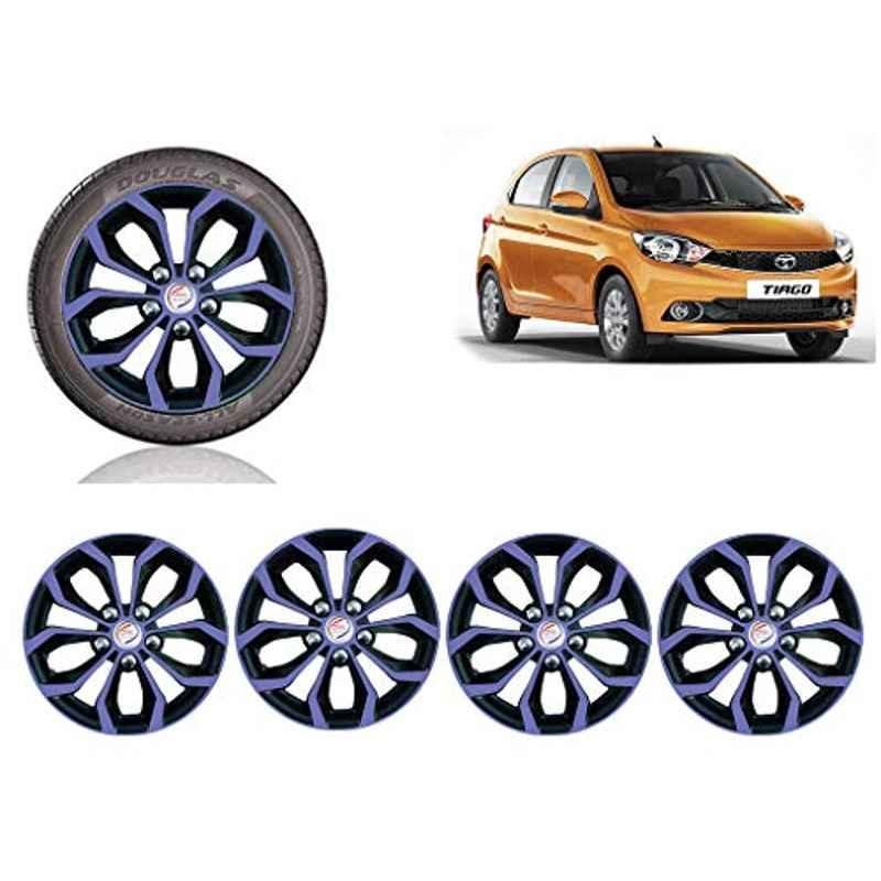 Auto Pearl 4 Pcs 14 inch Black ABS Press Type Hubcap Wheel Cover Set with Retention Ring for Tata TiagoXTXZ
