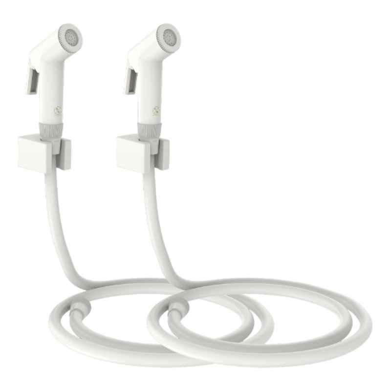 RN White.2 Health Faucet Set with Hose Pipe & Wall Holder for Toilet Cleaning (Pack of 2)