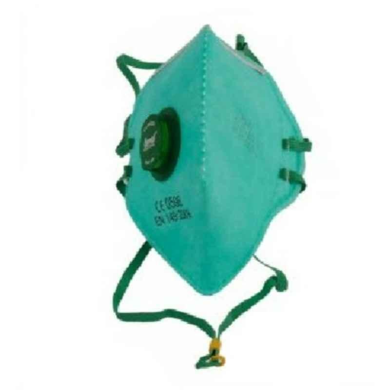 Eyevex Green Foldable Disposable Respirator Mask with Valve, ER-1600SLV-FFP1 (Pack of 15)