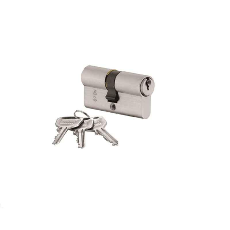 Dorset CL206SS 70mm Brass Silver Stainless Steel Finish Euro Profile Cylinders Lock with Both Side Keys