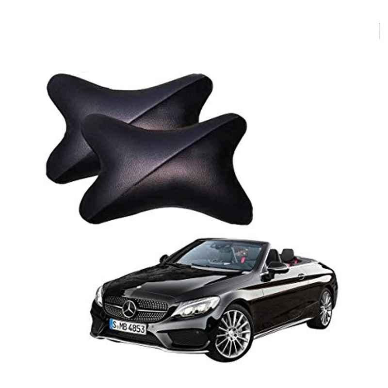Kozdiko 2 Pcs Memory Foam Grey & Black Car Neck Rest Cushion Pillow Set for Mercedes Benz E-Class