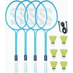 STYRKR Alloy Steel Blue Badminton Racquet Set of 4 Steel Frame with Shuttlecocks 6 65656 Badminton Kit