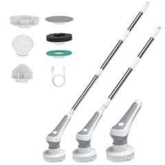 NexLev 2600mAh Plastic White & Grey Spin Scrubber with 6 Scrubbing Heads & 90min Runtime, SS-02