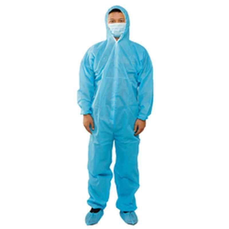 Empiral 51 GSM Blue PP Non-Woven Disposable Coverall with Hood & Elastic Wrist, Size: M