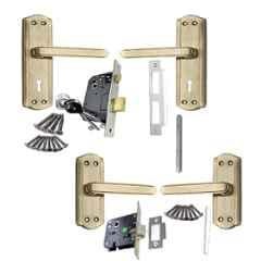 Onjecx 4 Pcs Stainless Steel Gold Antique Brass Finish 6 Lever Mortise Door Lock Set