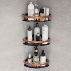 Plantex Self Adhesive Corner Shelf for Bathroom Wall/Aluminium & Stainless Steel Corner Shelf/Storage Organizer/Bathroom Accessories Set- (Pack of 3) 8x8 inch, Copper & Black