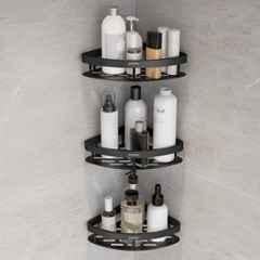 Plantex Self Adhesive Corner Shelf for Bathroom Wall/Aluminium & Stainless Steel Corner Shelf/Storage Organizer/Bathroom Accessories Set- (Pack of 3) 8x8 inch, Black