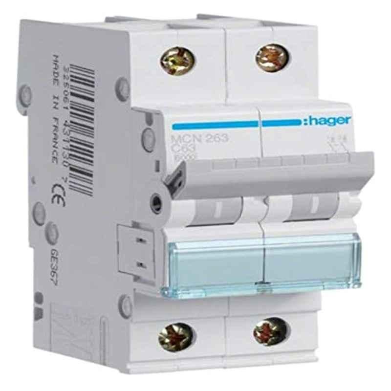 Hager 63A 6kA 2 Pole C-type Miniature Circuit Breaker, MCN263