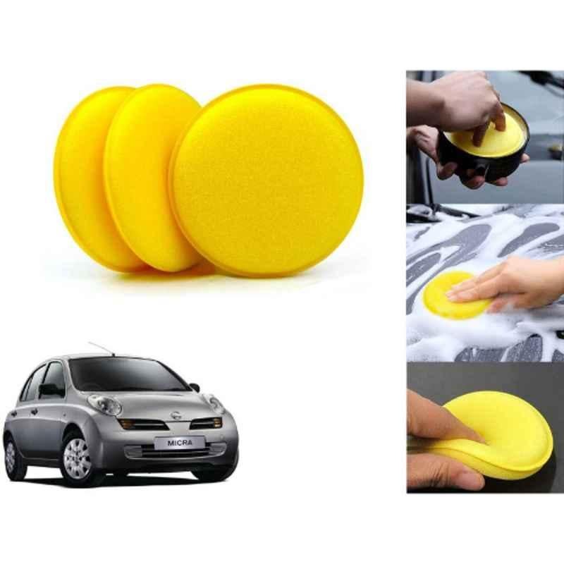 Auto Pearl Polyurethane Beige Washing & Waxing Polish Foam Sponge for Micra (Pack of 3)