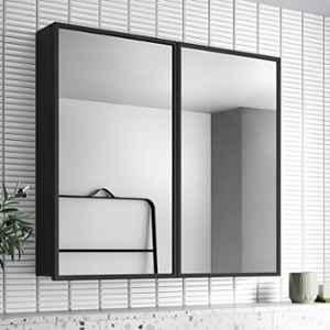 Plantex 18x18 inch Stainless Steel Black Mirrored Finish Double Door Bathroom Mirror Cabinet