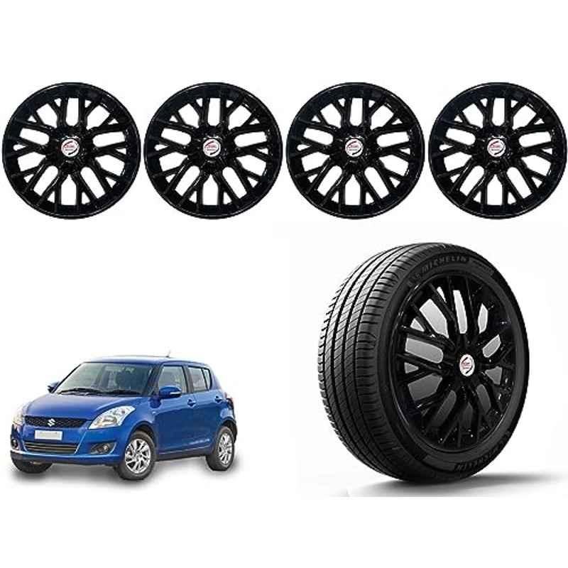 Auto Pearl 4 Pcs 14 inch Polypropylene Black Press Type Car Wheel Cover Set with Retention Ring for Maruti Suzuki Swift 2011-2014, 14WC_Phoenix_Black_Swift2011_2014