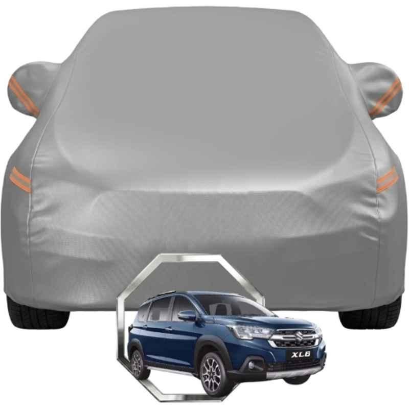Allextreme Polyester Grey with Highlighter Car Cover with Mirror Pocket & Triple Stitched Bottom Elastic for Maruti Suzuki XL6 All Model & Years, PV-GR-07