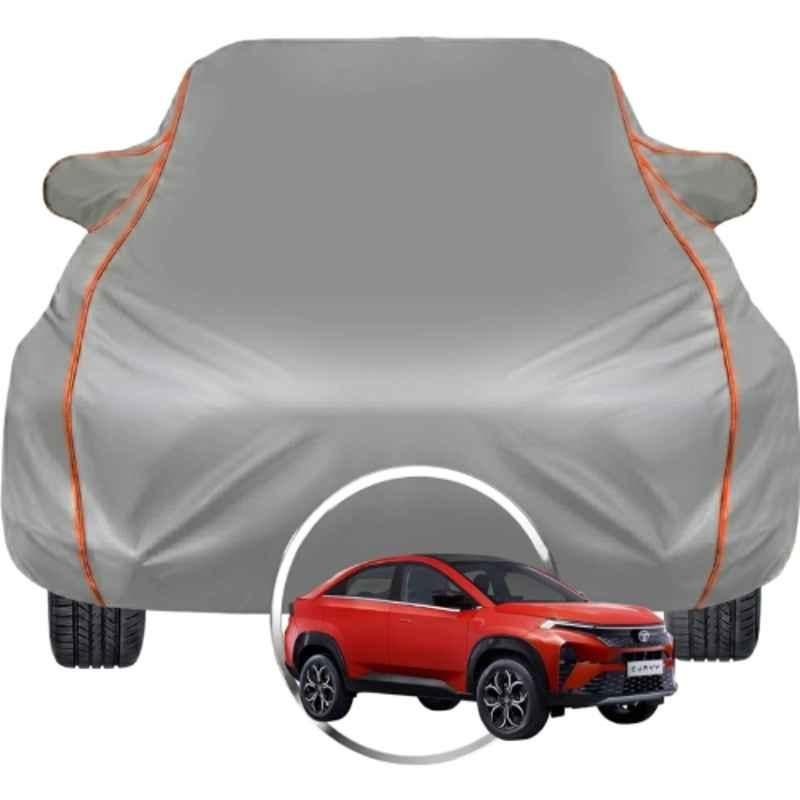 Allextreme Polyester Grey Car Cover with Triple Stitched Reflective Piping for Tata Curvv All Model & Year, PV-GY-04
