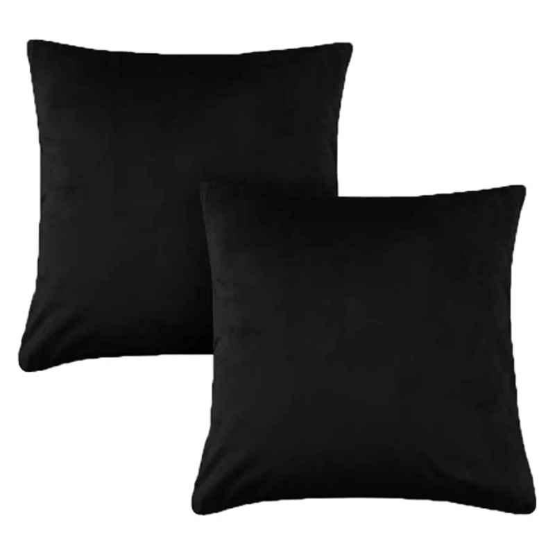 Edylinn 40x40cm Black Car Velvet Cushion with Filling Inside for Jeep Compass Facelift (Pack of 2)