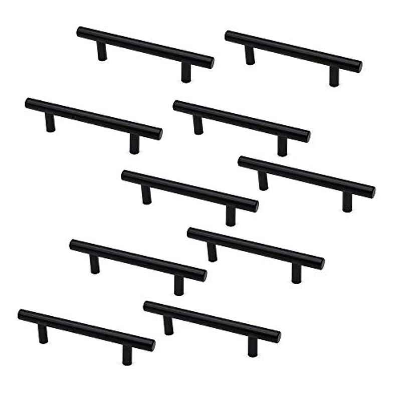 Nuzamas Set Of 10 Nuzamas Matt Black Cabinet Door T-Handles And Pulls, Furniture Drawer Handles, Zinc Alloy, 150mm Long, Kitchen Cabinet Wardrobe Knobs Bars, Center To Center 96mm