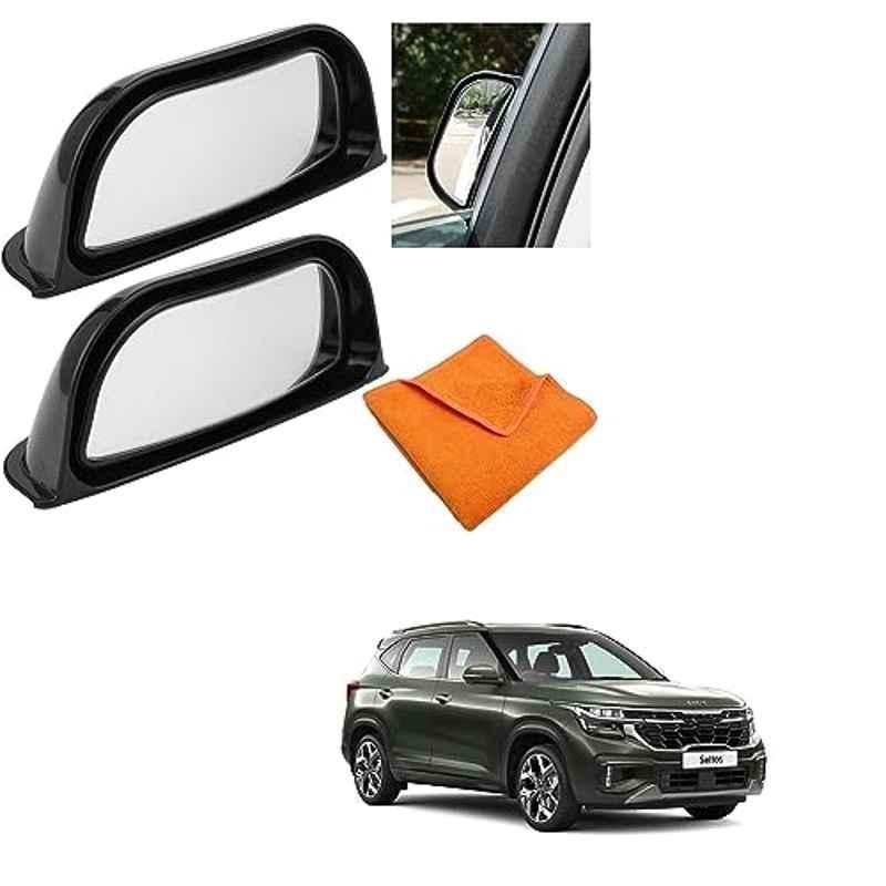 Kozdiko 2 Pcs Black Car Side View Mirror Wide Angle Blind Spot Mirror/B-Pillar Set for Rear Seat Passengers with Convex Mirror Compatible for KIA Seltos Facelift (2023-Present)