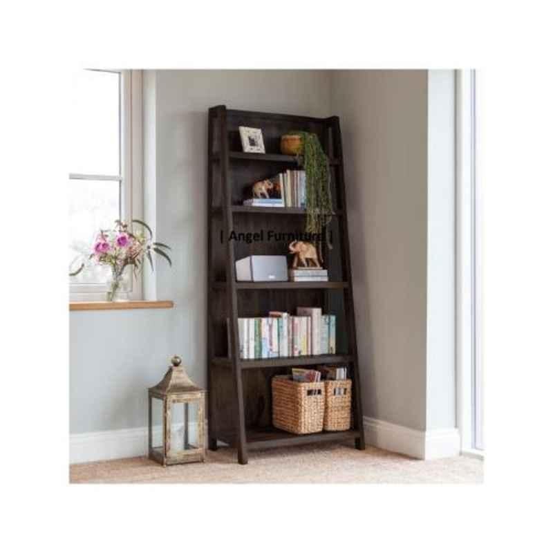 Angel Furniture Solid Sheesham Wood Medium Glossy Finish Dark Brown Tallboy Ladder Bookshelf, AF-209W
