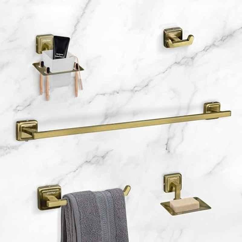 Plantex Decan Stainless Steel 304 Brass Antique Towel Rod, Robe Hook, Napkin Ring, Soap & Tumbler Holder Set for Bathroom