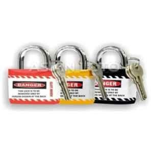 Asian Loto 3 Pcs Metal & Plastic Red, Yellow & Black Regular Shackle Jacket Padlock Set with 3 Keys, ALC-LPR