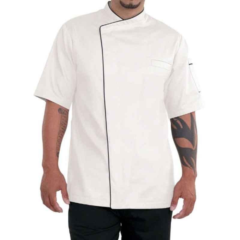Superb Uniforms Polyester & Cotton White Half Sleeves Chef Dress for Men, SUW/W/CC08, Size: S