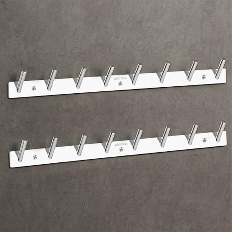 Plantex Wall Hooks for Hanging Cloth/Stainless Steel Towel Hangers/Bathroom Robe Hooks/Door Hangers/Round Wall Hook/Hook Rail for Hanging Keys 8 Hooks (Pack of 2), Chrome