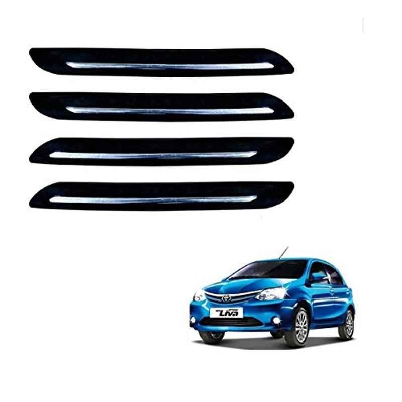 Kozdiko 4 Pcs PVC Black Car Bumper Protector Set with Chrome Strip for Toyota Etios Liva