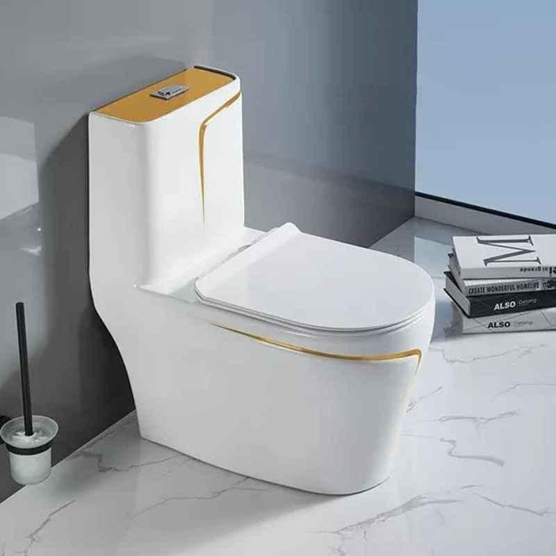 InArt Ceramic Gold & White Floor Mounted S Trap Western Commode with Soft Close Seat Cover, INA-300