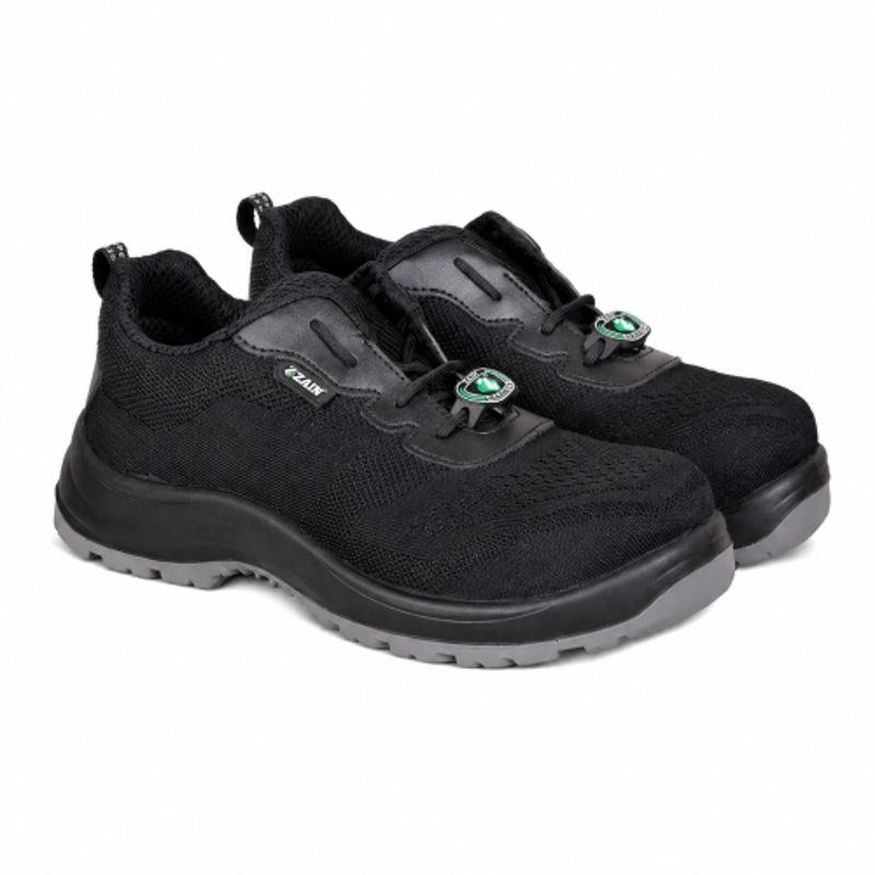 Zain Safety S1-SR Raven Fit Knit Composite Toe Black Safety Shoes, Size: 9