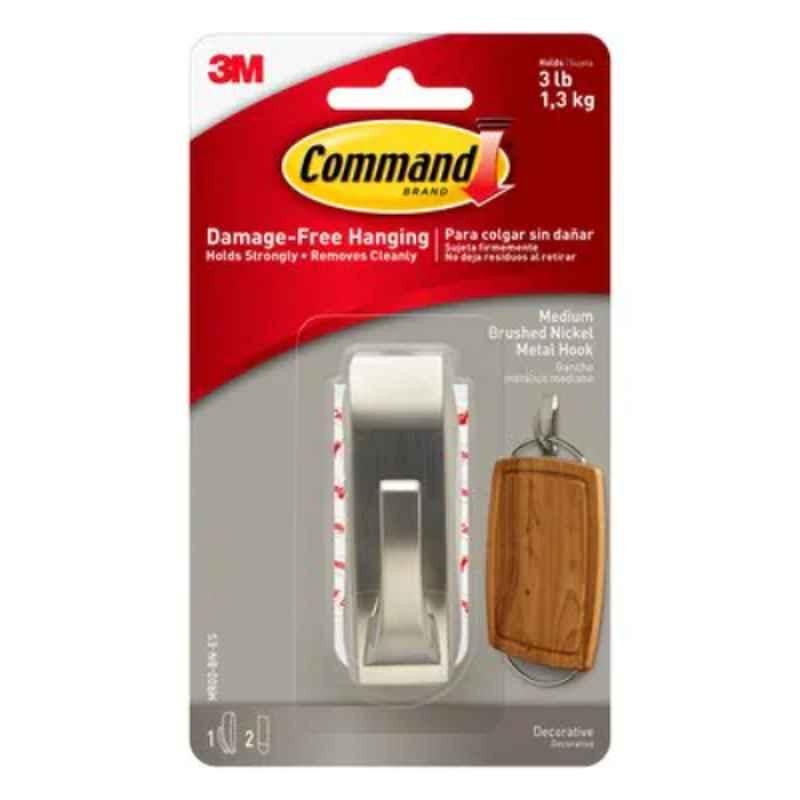 3M Command Medium Brushed Nickel Modern Reflections Hook with Strips, MR02-BN-ES
