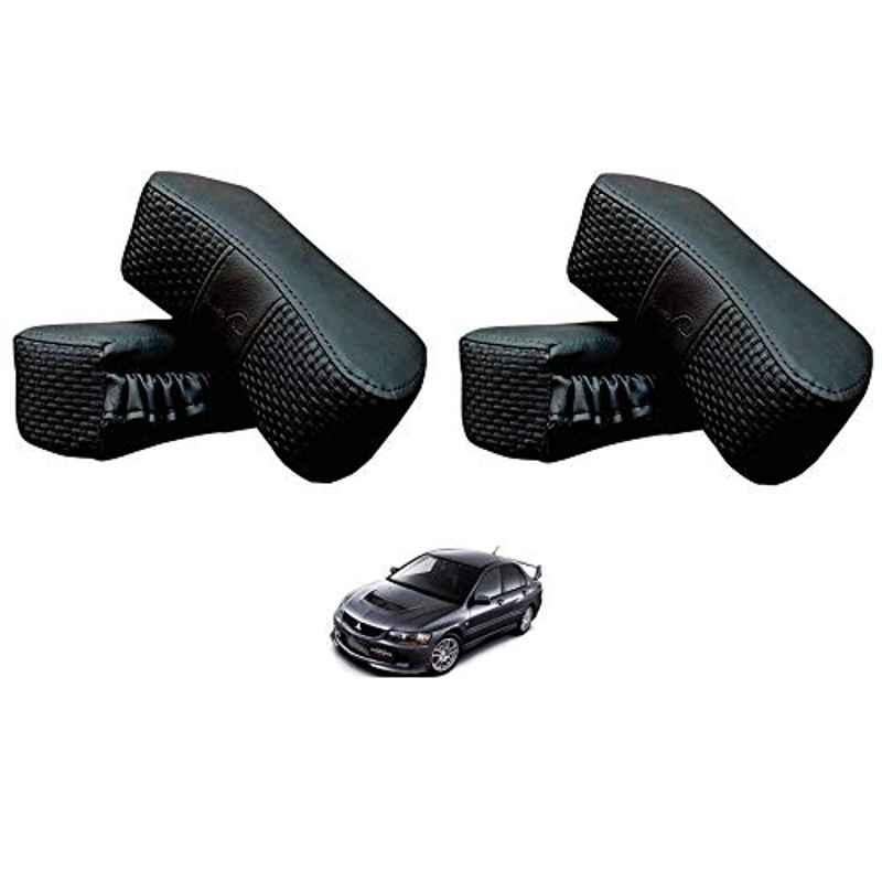 Kozdiko 4 Pcs CV Designer Black Leatherite Neck Rest Car Cushion Pillow Set for Mitsubishi Lancer